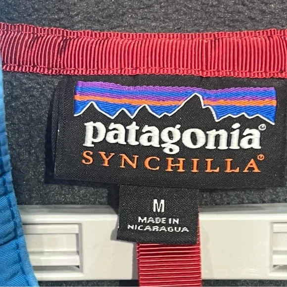 Patagonia Synchilla Men’s Gray and Blue Button Up Fleece Jacket Hood Size M - Picture 9 of 9